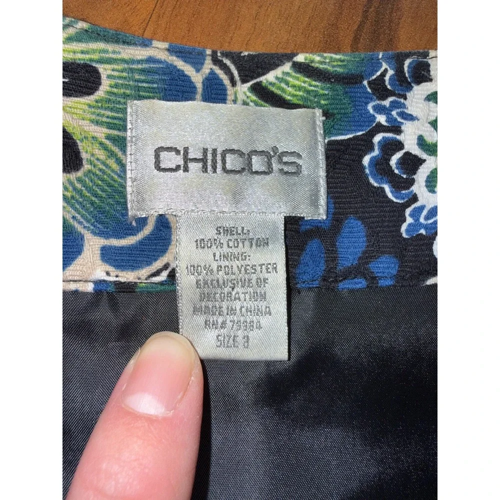 Chico's Jacket Womens 3 XL Blue Green Excellent Beaded‎ Quilted Floral Mandala